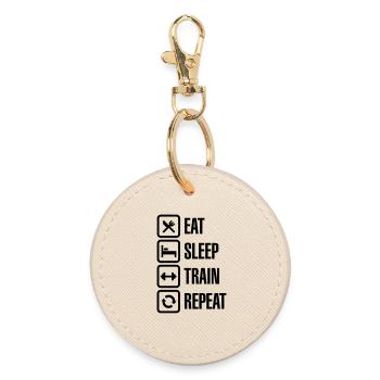Eat sleep train repeat - bodybuilding - Round Keyring - oyster - Front