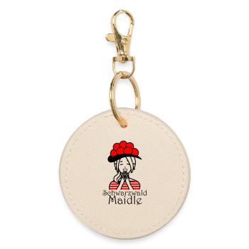 Lustiges Schwarzwald Maidle Bollenhut Design - Runder Schlüsselanhänger - Auster - Vorne