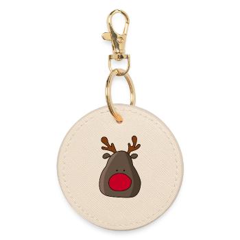 Deer with red nose Christmas design - Round Keyring - oyster - Front