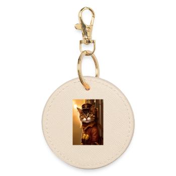 Katze Steampunk Style - Runder Schlüsselanhänger - Auster - Vorne