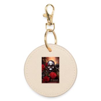 Crâne en métal avec roses - Porte-clés rond - huître - Devant