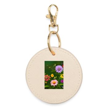 Fleurs et papillon - Porte-clés rond - huître - Devant
