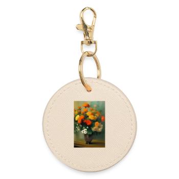 Fleurs et papillon - Porte-clés rond - huître - Devant
