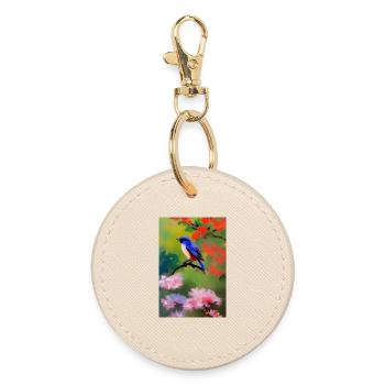 Oiseau sur branche avec fleurs - Porte-clés rond - huître - Devant
