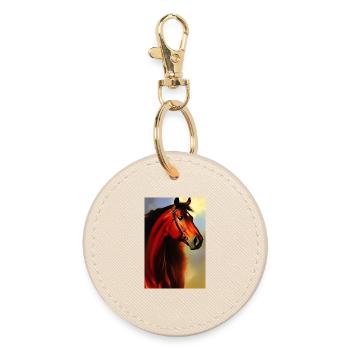 Peinture à l’huile de tête de cheval - Porte-clés rond - huître - Devant