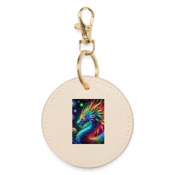 Lebendiger Neon-Drache - Faszinierende Fantasy-Kunst - Runder Schlüsselanhänger - Auster - Vorne