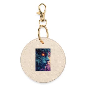 Visage de feuille avec œil de feu - Porte-clés rond - huître - Devant