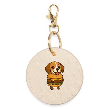 Funny Beagle with Burger Funny Mythical Animal - Round Keyring - oyster - Front