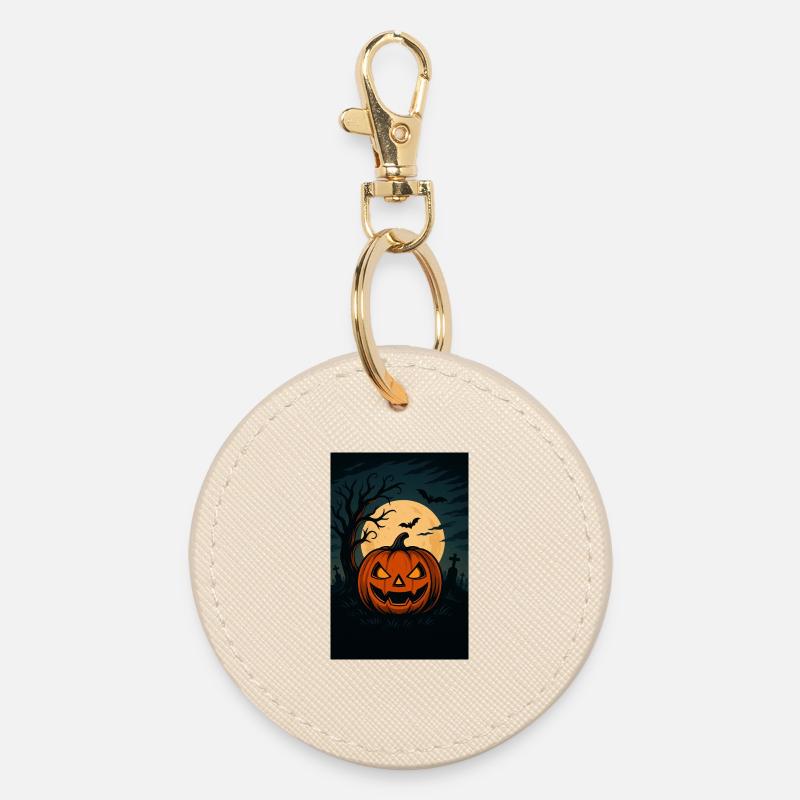 Haunted Pumpkin Night - Spooky Halloween Artwork - Round Keyring - oyster
