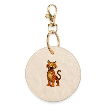 Funny Cartoon Tiger – Funny Comic - Round Keyring - oyster - Front