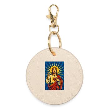 Sacred Heart Jesus Illustration, Christian - Round Keyring - oyster - Front