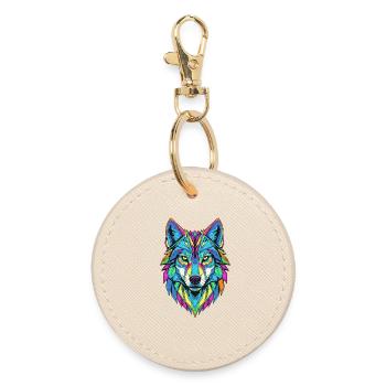 Bunt geometrischer Wolf - Runder Schlüsselanhänger - Auster - Vorne