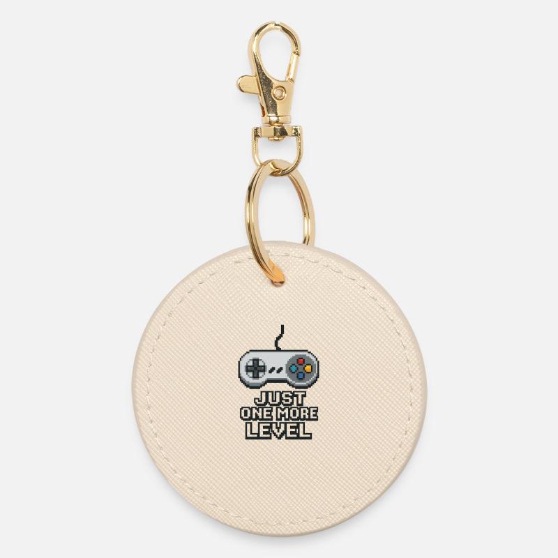 Pixel Neon Game Controller Design - Round Keyring - oyster