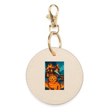 Funny Orange Cat, Firehouse Feline Inferno - Round Keyring - oyster - Front