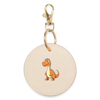 Fröhlicher Dino Cartoon - Runder Schlüsselanhänger - Auster - Vorne