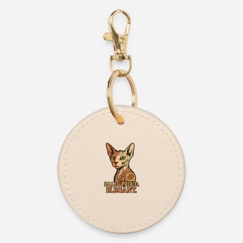 Sphynx Cat - Round Keyring - oyster