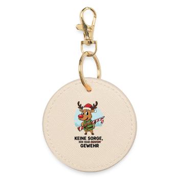 Reindeer with candy canes rifle funny christmas - Round Keyring - oyster - Front