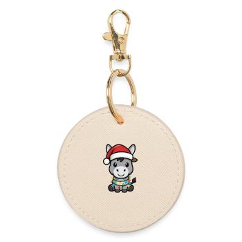 Donkey Elf Xmas Funny Christmas Gifts - Round Keyring - oyster - Front