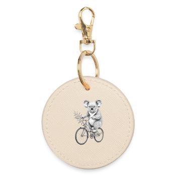 Koala auf Fahrrad mit Blättern - Runder Schlüsselanhänger - Auster - Vorne