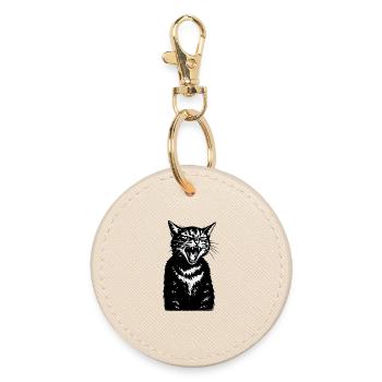 Silhouette du chat hurlant - Porte-clés rond - huître - Devant