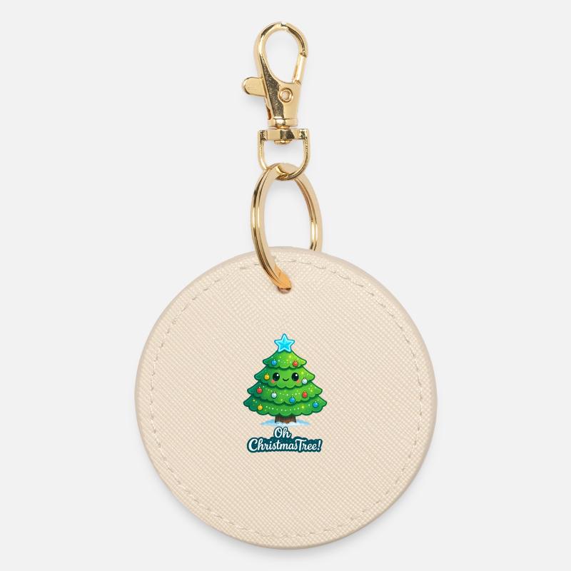 Cuddly Christmas tree with star - Round Keyring - oyster