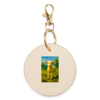 Pastellschafe/Lämmer auf einer sommerlichen Wiese - Runder Schlüsselanhänger - Auster - Vorne