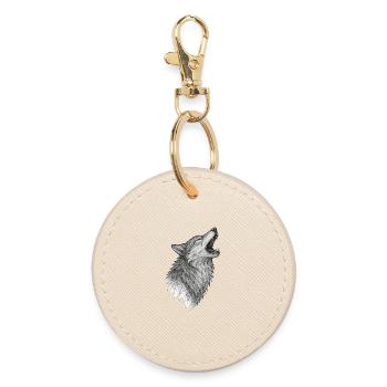 Geometrischer Wolfkopf im Heulen - Runder Schlüsselanhänger - Auster - Vorne