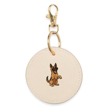 Laughing Malinois Dog - Round Keyring - oyster - Front