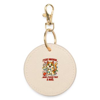 Electric Christmas Kitten and Garlands - Round Keyring - oyster - Front