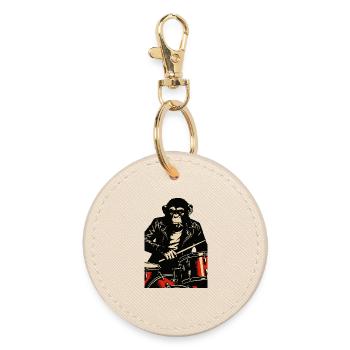 Chimp Drummer in Leather Jacket - Round Keyring - oyster - Front