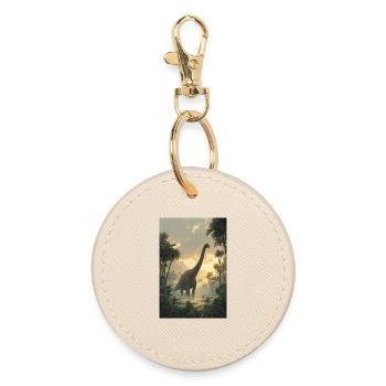 Dinosaur Dawn in Jungle - Round Keyring - oyster - Front