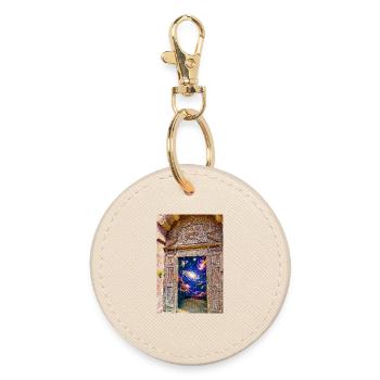 Space Gate Cosmic Portal Door - Round Keyring - oyster - Front