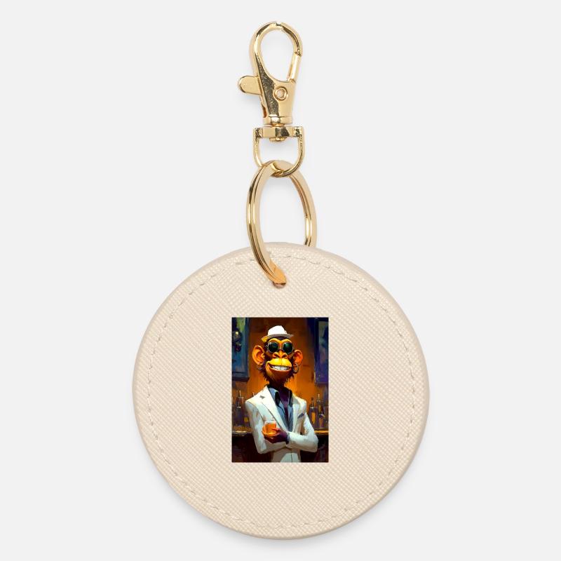 Monkey in suit at bar - Round Keyring - oyster
