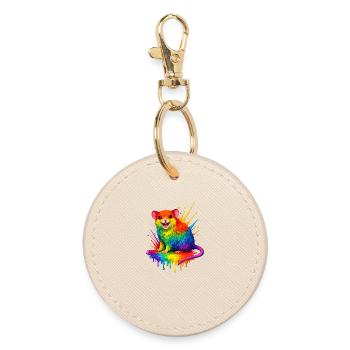 Regenbogen-Maus im Farbspritzer - Runder Schlüsselanhänger - Auster - Vorne