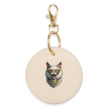 Chatte heureuse - Lunettes de soleil et chaînes en or - Porte-clés rond - huître - Devant