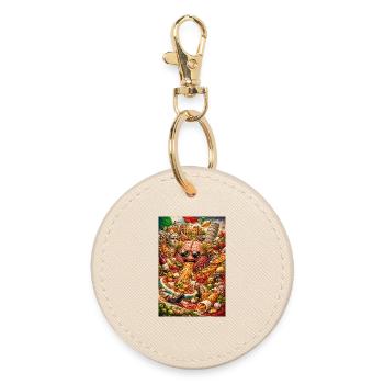Surreal Food Brain Collage - Round Keyring - oyster - Front