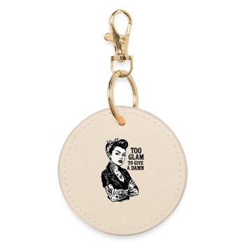 Rockabella Pin-Up: Outlaw Tattoo Girl & Lederjacke - Runder Schlüsselanhänger - Auster - Vorne