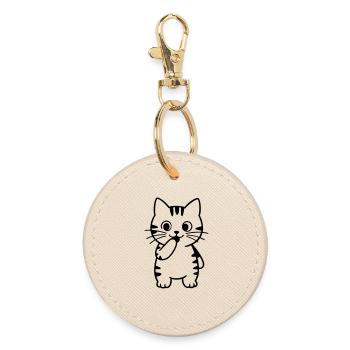 Tiger Cat Standing Silhouette - Round Keyring - oyster - Front