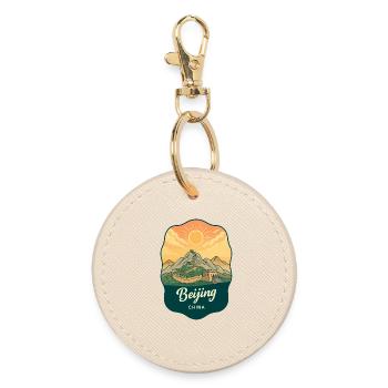 Pekinger Große Mauer Retro-Sonnenuntergangs-Reiseabzeichen - Runder Schlüsselanhänger - Auster - Vorne
