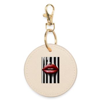 Rote Lippen Schwarz Weiß Streifen Fashion - Runder Schlüsselanhänger - Auster - Vorne