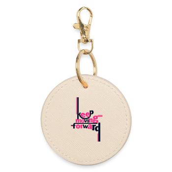 Keep Moving Forward Pink Statement Shirt - Round Keyring - oyster - Front