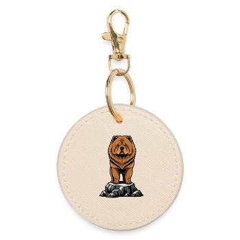 Dog Chow Chow Portrait Lion Mane - Round Keyring - oyster - Front