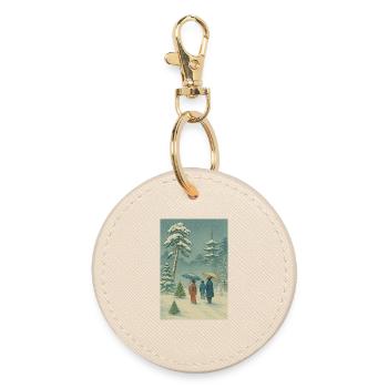 Japanese Christmas in Ukiyo-e Winter Style - Round Keyring - oyster - Front