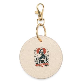 Jesus Loves You Heart Design - Round Keyring - oyster - Front