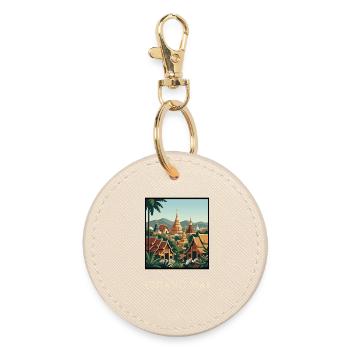 Chiang Mai Temples in Golden Sunset Thailand - Round Keyring - oyster - Front
