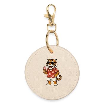 Hawaii-Tiger mit Eis-Sommerlook - Runder Schlüsselanhänger - Auster - Vorne