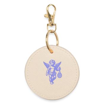 Tennis Fun Hoodie Angel Cherub Retro Renaissance - Round Keyring - oyster - Front