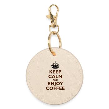 Keep Calm & Enjoy Coffee - Runder Schlüsselanhänger - Auster - Vorne