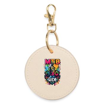 Vibrant Mountain Bike Ride Illustration - Round Keyring - oyster - Front