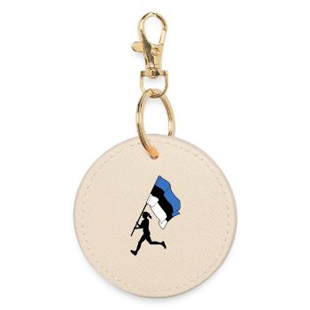 Flag Estonia woman running - Round Keyring - oyster - Front